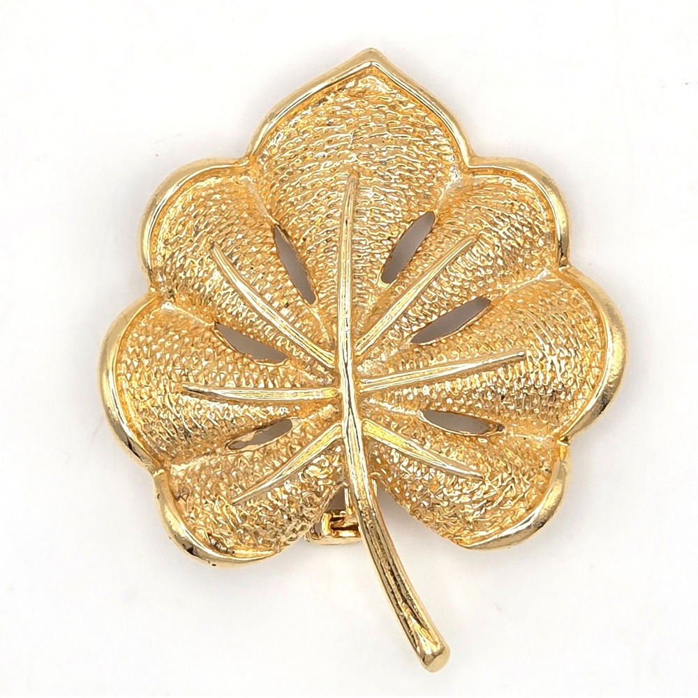 Vintage Gold Tone Textured Leaf Brooch Botanical Pin 2 Inch